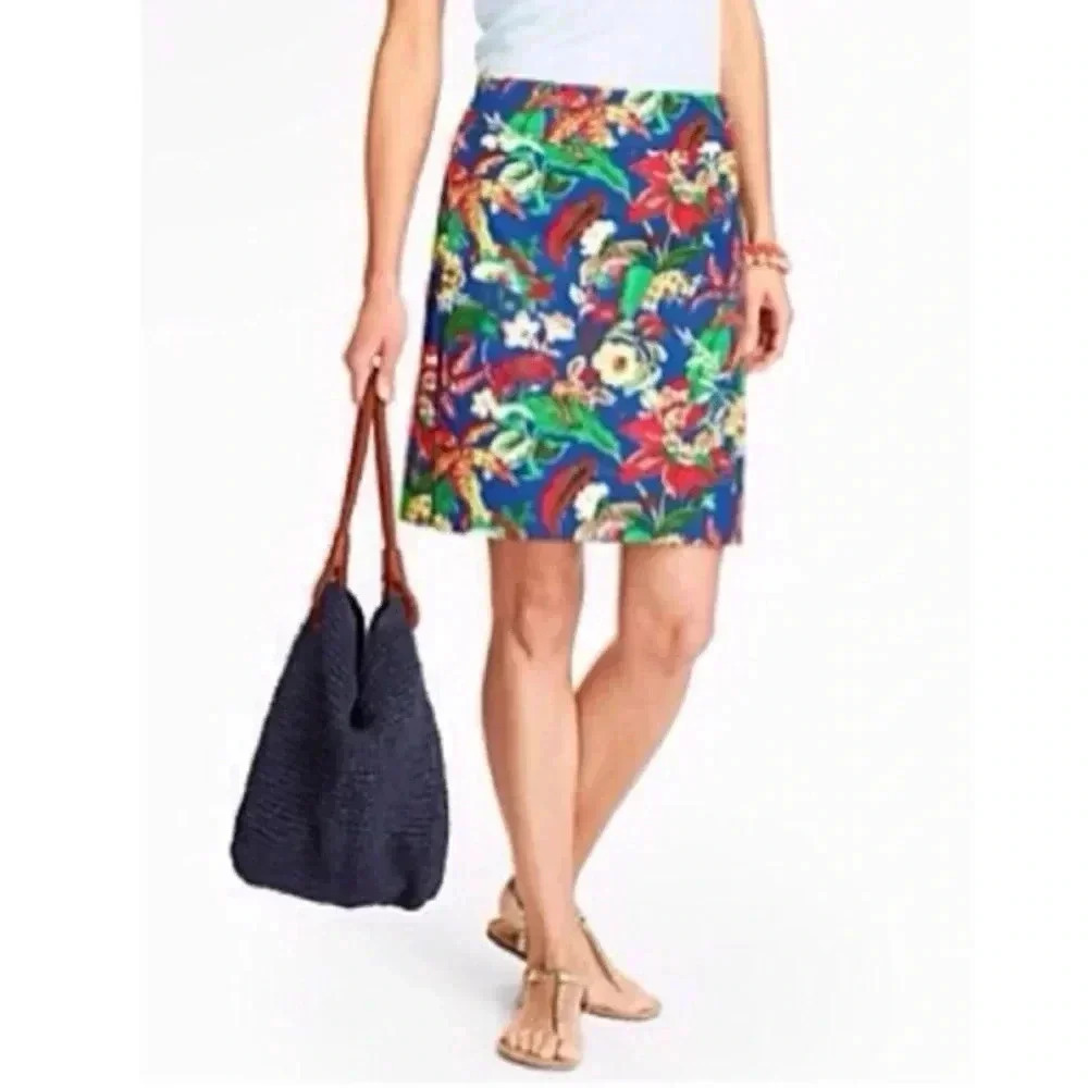 Talbots | Navy Blue A-Line Floral Tropical Resort Cotton Skirt Size 6 Small S